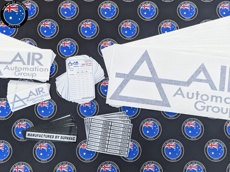 Bulk Custom Printed Contour Cut Die-Cut Air Automation and Supavac Vinyl Business Logo Sheets