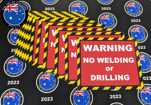 Bulk Custom Printed Contour Cut Die-Cut Warning No Welding or Drilling Vinyl Business Safety Signage Stickers