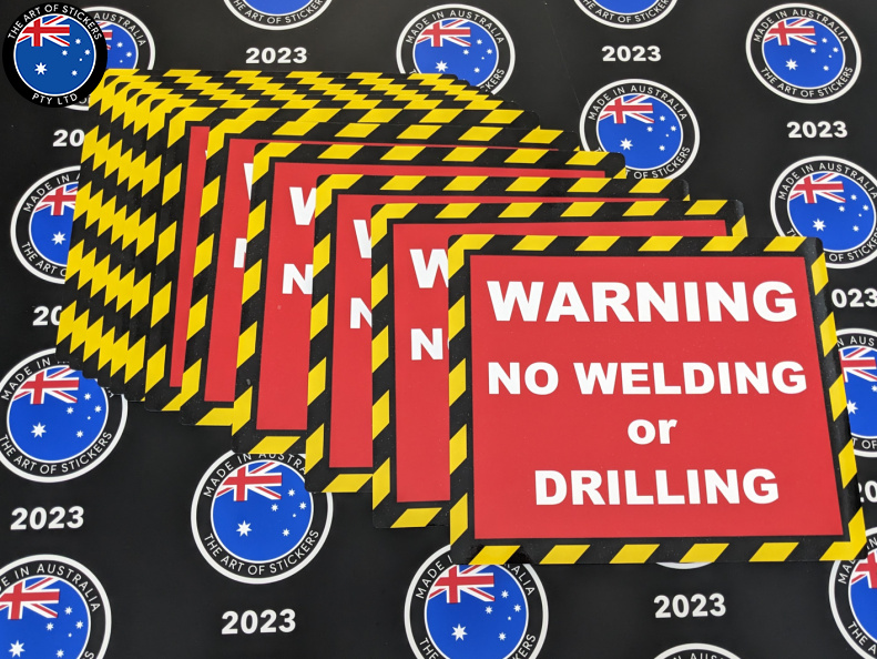 Bulk Custom Printed Contour Cut Die-Cut Warning No Welding or Drilling Vinyl Business Safety Signage Stickers