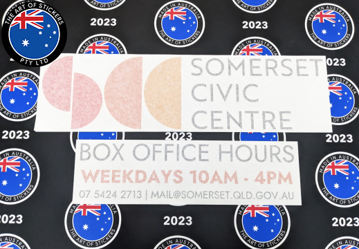 Custom Printed Contour Cut Somerset Civic Centre Office Hours Vinyl Business Logo and Signage Stickers