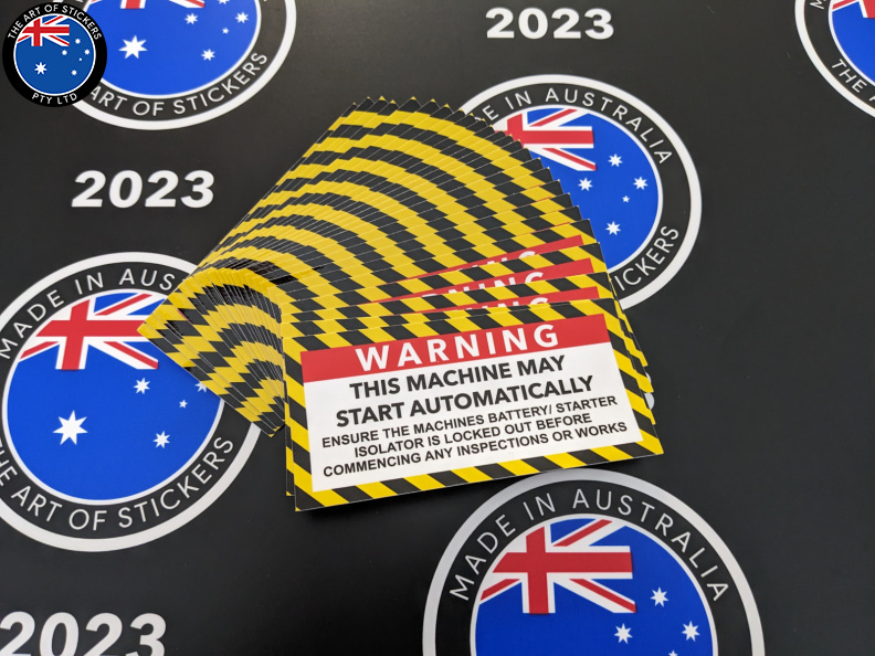 Bulk Custom Printed Die-Cut Warning Machine Starts Automatically Vinyl Business Stickers