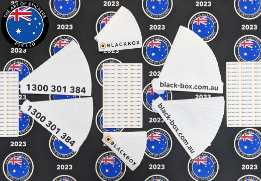 Bulk Custom Printed Contour Cut Die-Cut Black Box Vinyl Business Logo Sticker Sheets and Web Address Phone Number Stickers