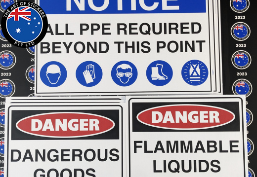 Custom Printed Danger Dangerous Goods Flammable Liquids and Required PPE Corflute Business Signage