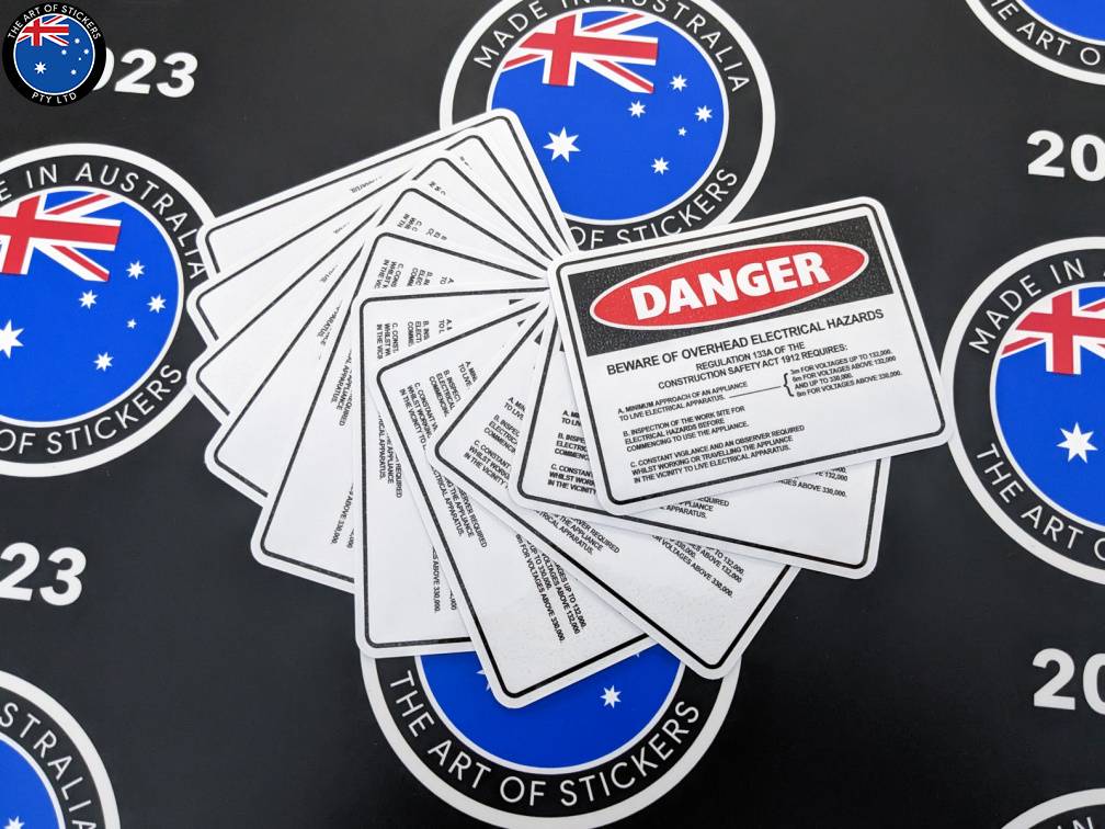 Catalogue Printed Contour Cut Die-Cut Danger Overhead Electrical Hazards Vinyl Business Signage Stickers