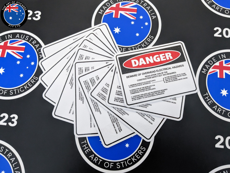 Catalogue Printed Contour Cut Die-Cut Danger Overhead Electrical Hazards Vinyl Business Signage Stickers