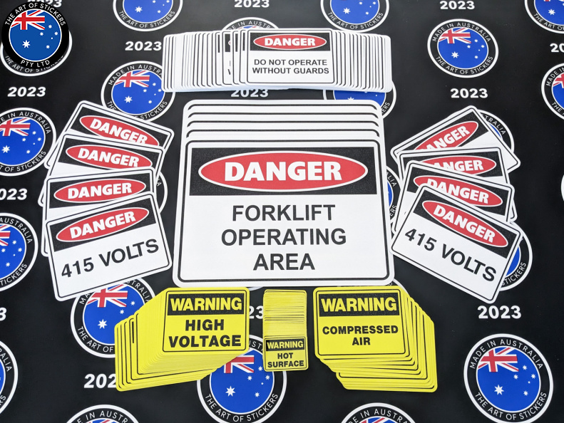Bulk Catalogue Printed Contour Cut Die-Cut Danger Warning Vinyl Business Safety Signage Sticker Set