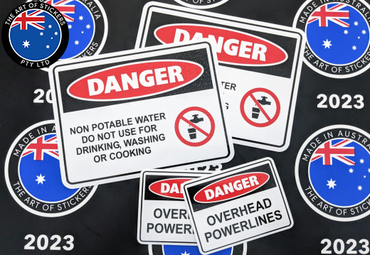 Catalogue Printed Contour Cut Die-Cut Danger Non-Potable Water Overhead Powerlines Vinyl Business Safety Signage Stickers