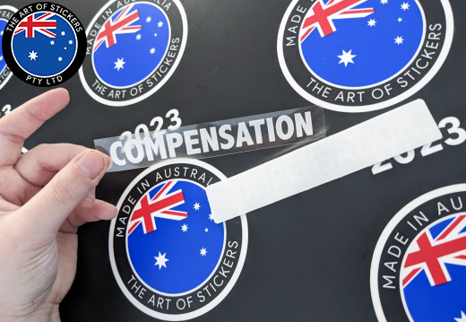 Custom Printed Contour Cut Die-Cut Compensation White Ink on Clear Vinyl Business Stickers