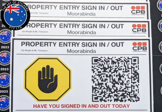 Custom Printed CPB Contractors QR Code Property Entry Sign in Out Corflute Business Signage