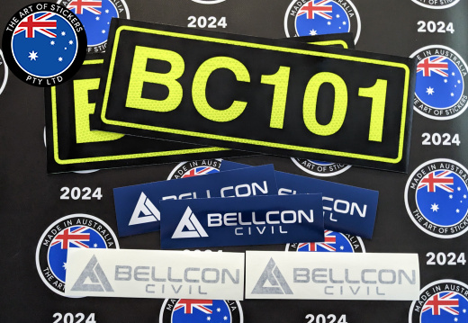Custom Printed Contour Cut Bellcon Civil Reflective Call Sign and Business Logo Vinyl Business Stickers