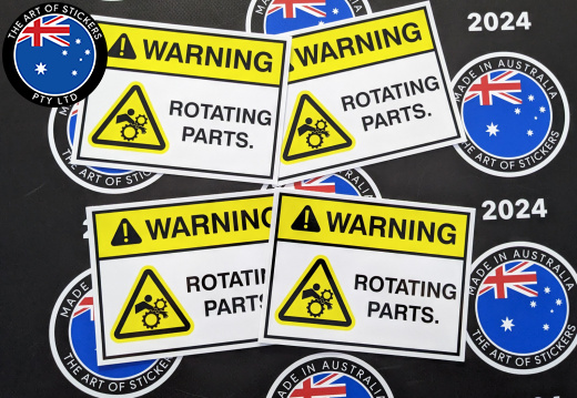 Bulk Catalogue Printed Contour Cut Die-Cut Warning Rotating Parts Vinyl Business Safety Signage Stickers