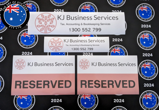 Custom Printed Contour Cut Die-Cut KJ Business Services Vinyl Business Logo and Parking Signage Stickers