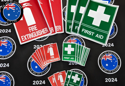 Bulk Catalogue Printed Contour Cut Die-Cut Fire Extinguisher First Aid Vinyl Business Safety Signage Stickers