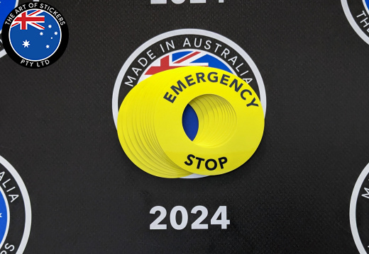 Bulk Catalogue Printed Contour Cut Die-Cut Emergency Stop Button Vinyl Business Safety Signage Stickers