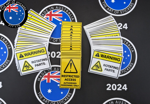 Bulk Catalogue Printed Contour Cut Die-Cut Warning Rotating Parts Restricted Access Vinyl Business Safety Signage Stickers