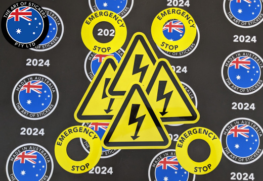 Bulk Catalogue Printed Die-Cut Warning Electricity Emergency Stop Vinyl Business Safety Signage Stickers